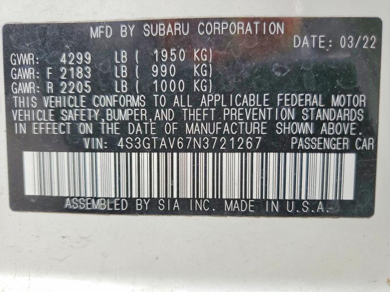 51125666 :رقم المزاد ، 4S3GTAV67N3721267 vin ، 2022 Subaru Impreza مزاد بيع