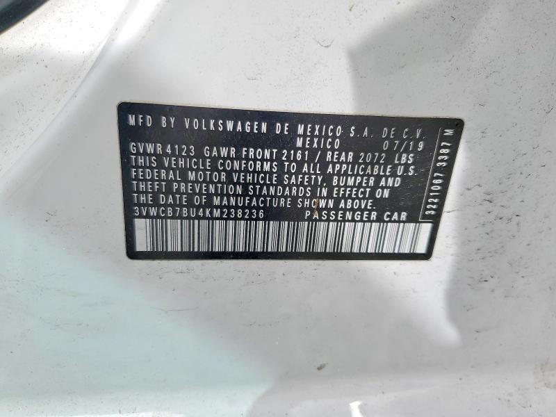 48905896 :رقم المزاد ، 3VWCB7BU4KM238236 vin ، 2019 Volkswagen Jetta مزاد بيع
