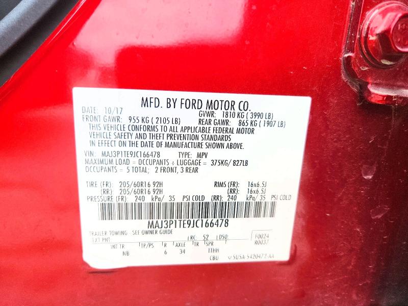 2018 Ford Ecosport მანქანა იყიდება აუქციონზე, vin: MAJ3P1TE9JC166478, აუქციონის ნომერი: 50484216