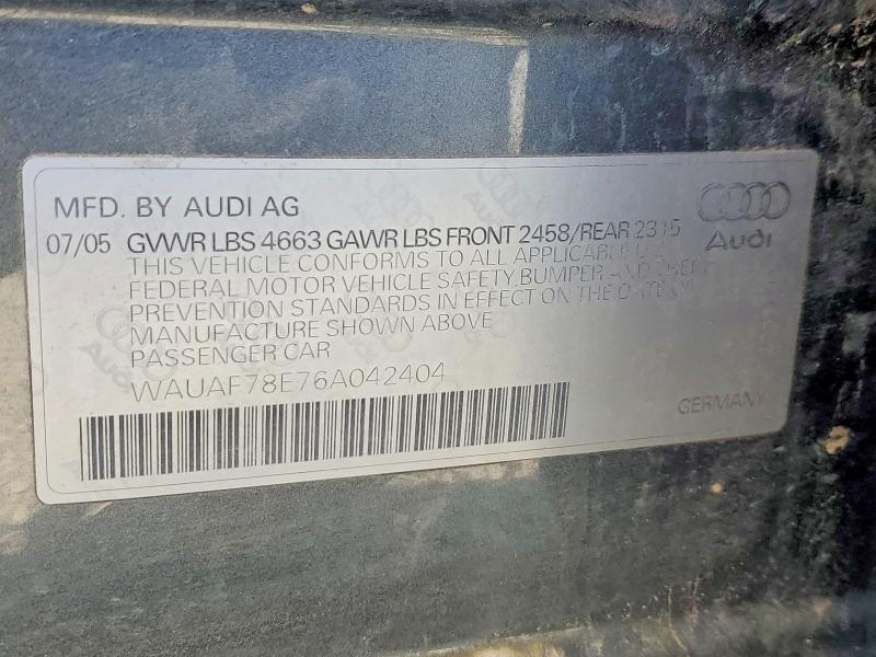 49033546 :رقم المزاد ، WAUAF78E76A042404 vin ، 2006 Audi A4 مزاد بيع