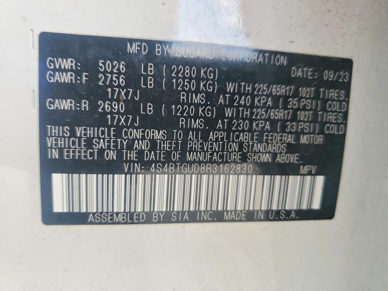 Aukcja sprzedaży 2024 Subaru Outback, vin: 4S4BTGUD8R3162830, numer aukcji: 49374036