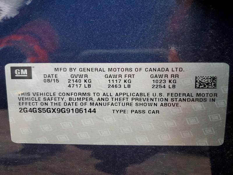 48414786 :رقم المزاد ، 2G4GS5GX9G9106144 vin ، 2016 Buick Regal مزاد بيع