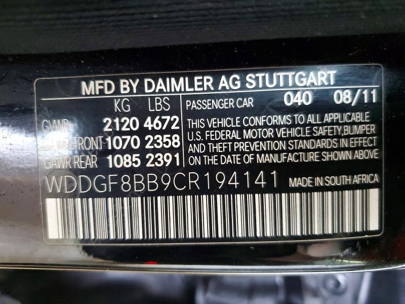 49909896 :رقم المزاد ، WDDGF8BB9CR194141 vin ، 2012 Mercedes-benz C مزاد بيع