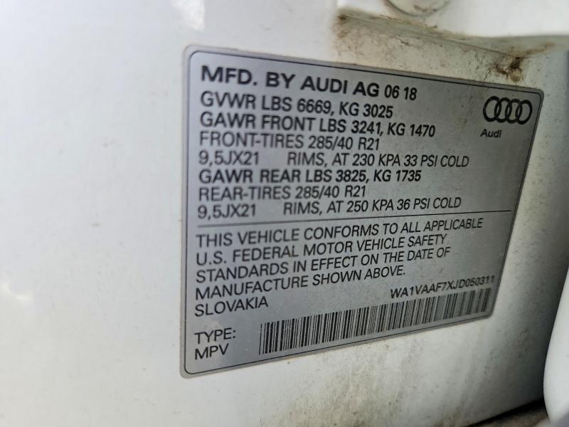 Продажа на аукционе авто 2018 Audi Q7, vin: WA1VAAF7XJD050311, номер лота: 51282336