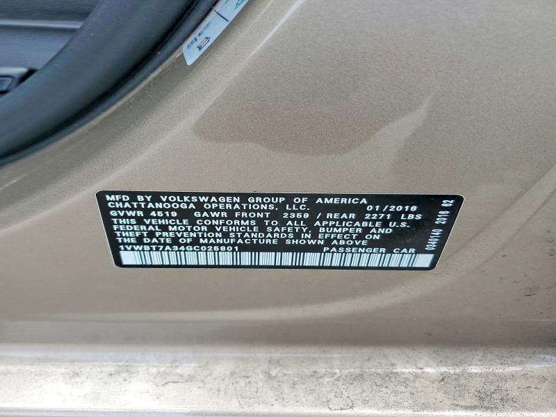 Aukcja sprzedaży 2016 Volkswagen Passat, vin: 1VWBT7A34GC025801, numer aukcji: 48994176