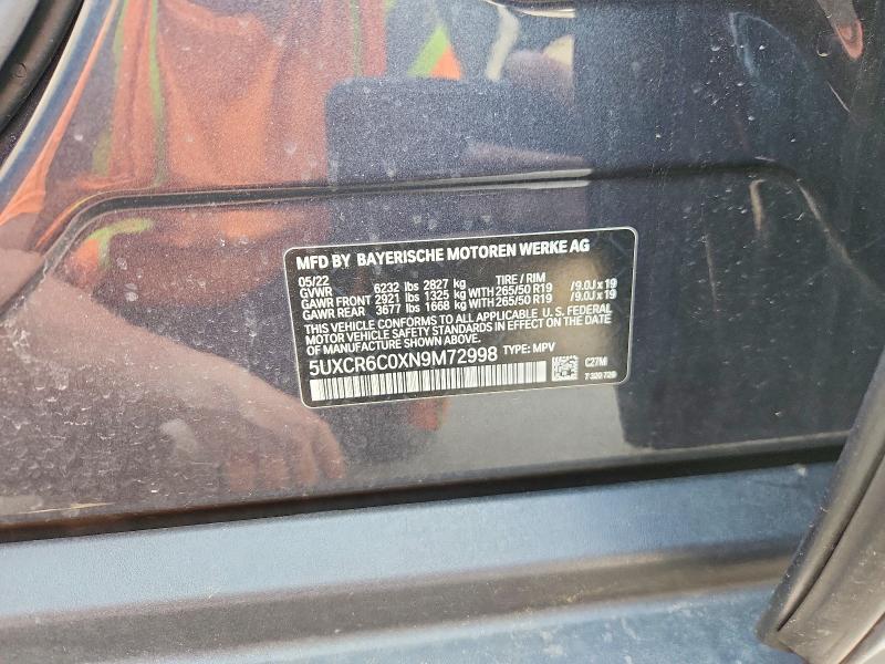 2022 Bmw X5 მანქანა იყიდება აუქციონზე, vin: 5UXCR6C0XN9M72998, აუქციონის ნომერი: 49964766