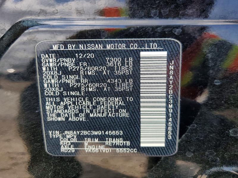 Продажа на аукционе авто 2021 Nissan Armada, vin: JN8AY2BC3M9145653, номер лота: 49500636