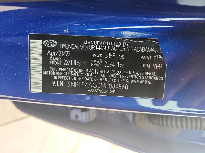 Aukcja sprzedaży 2022 Hyundai Elantra, vin: 5NPLS4AG0NH084860, numer aukcji: 51830786