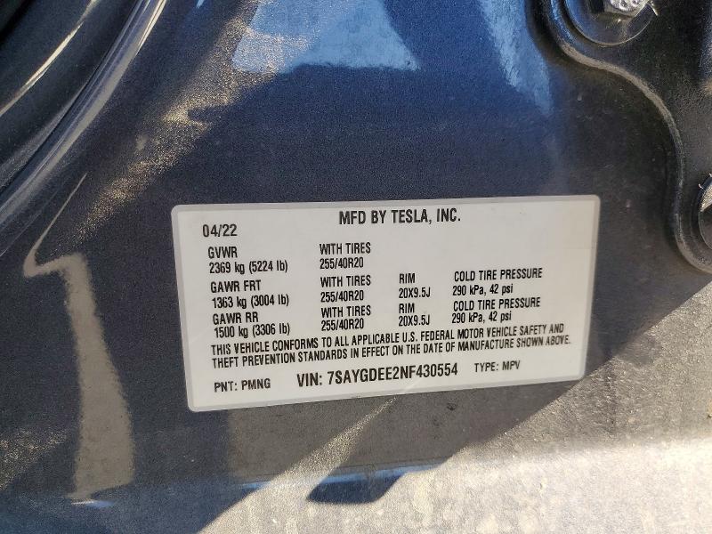Aukcja sprzedaży 2022 Tesla Model Y, vin: 7SAYGDEE2NF430554, numer aukcji: 48280476