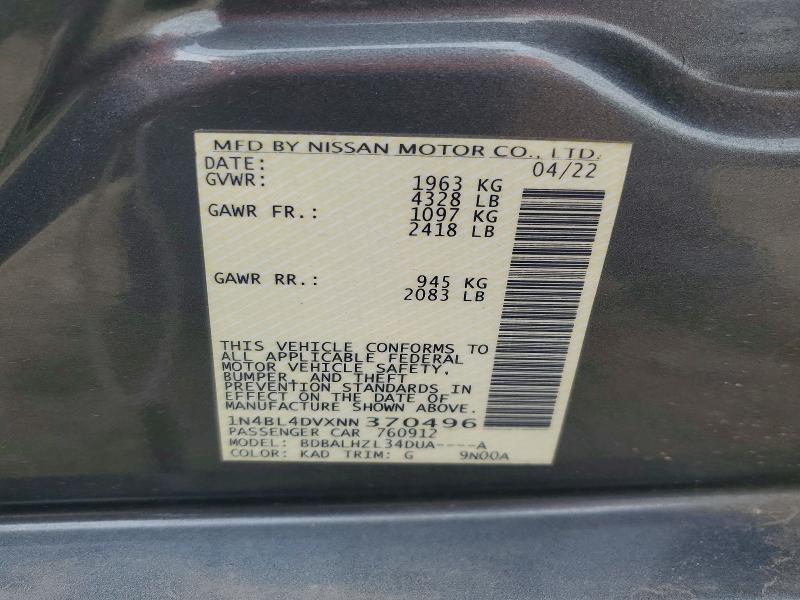 Продажа на аукционе авто 2022 Nissan Altima, vin: 1N4BL4DVXNN370496, номер лота: 51533016