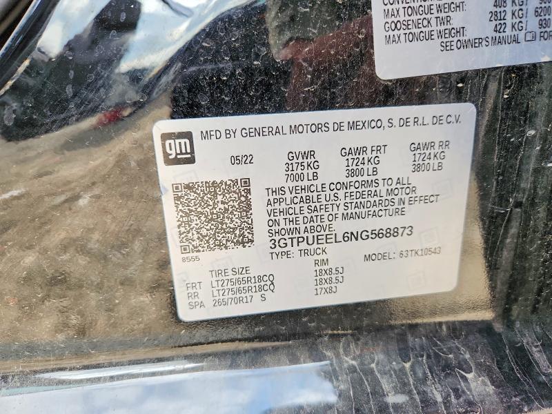 50714596 :رقم المزاد ، 3GTPUEEL6NG568873 vin ، 2022 Gmc Sierra مزاد بيع