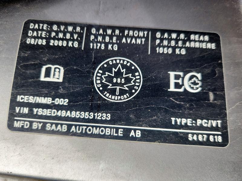 47410676 :رقم المزاد ، YS3ED49A853531233 vin ، 2005 Saab 9-5 مزاد بيع