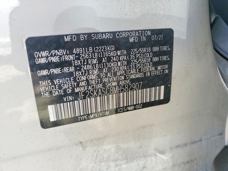 2021 Subaru Forester მანქანა იყიდება აუქციონზე, vin: JF2SKASC8MH582907, აუქციონის ნომერი: 48698556