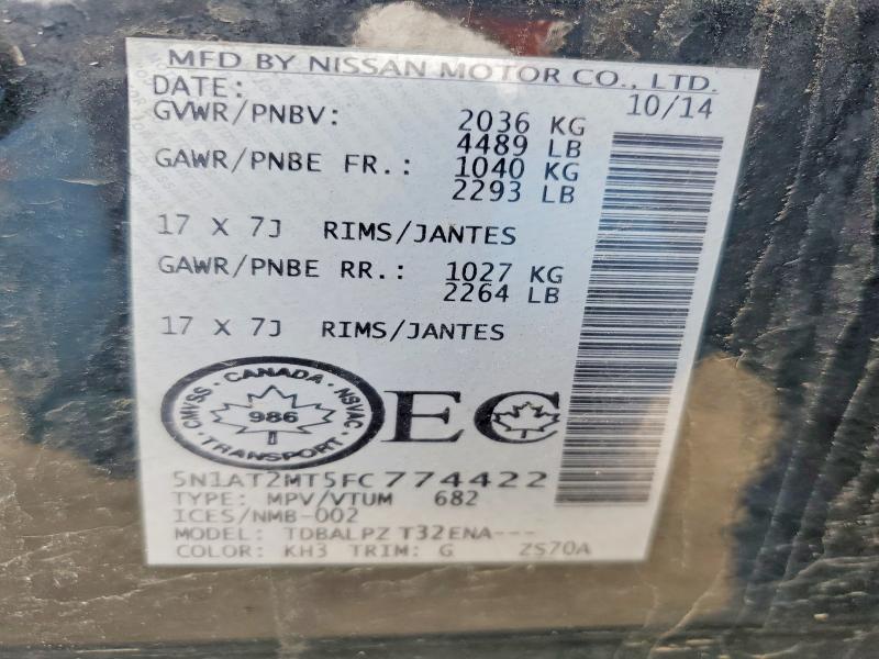Aukcja sprzedaży 2015 Nissan Rogue, vin: 5N1AT2MT5FC774422, numer aukcji: 50227096
