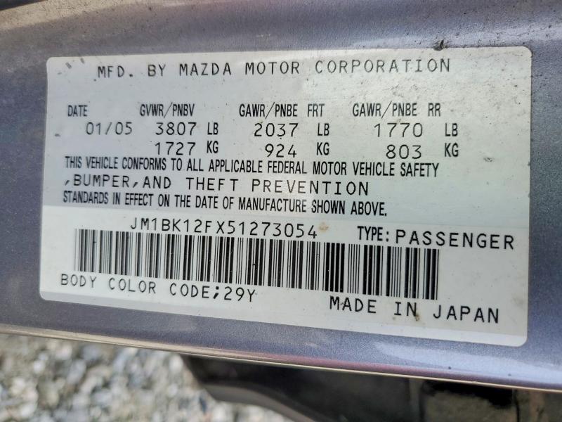 Aukcja sprzedaży 2005 Mazda 3, vin: JM1BK12FX51273054, numer aukcji: 50187996