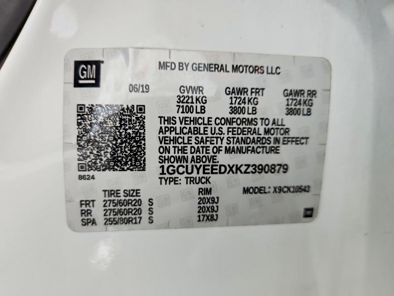 51545036 :رقم المزاد ، 1GCUYEEDXKZ390879 vin ، 2019 Chevrolet Silverado مزاد بيع