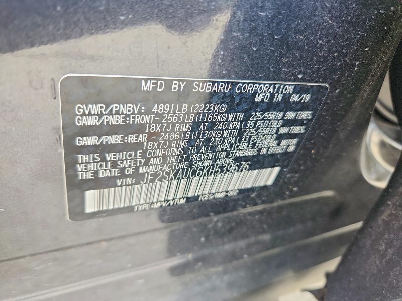 Aukcja sprzedaży 2019 Subaru Forester, vin: JF2SKAUC6KH539676, numer aukcji: 50112406