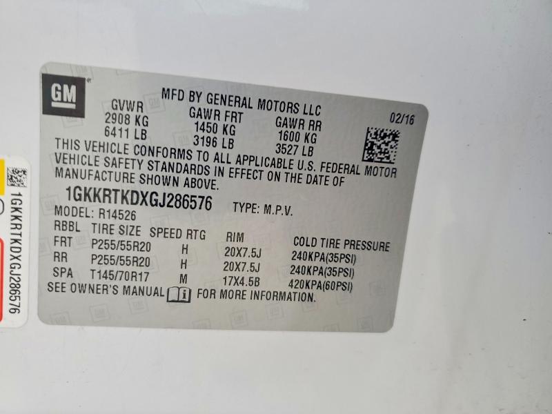 2016 Gmc Acadia მანქანა იყიდება აუქციონზე, vin: 1GKKRTKDXGJ286576, აუქციონის ნომერი: 50685186