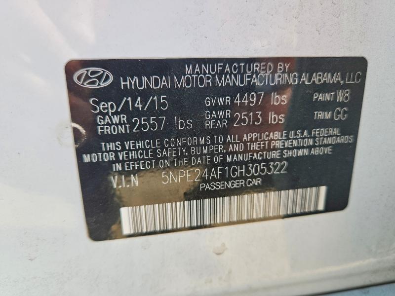 51308656 :رقم المزاد ، 5NPE24AF1GH305322 vin ، 2016 Hyundai Sonata مزاد بيع