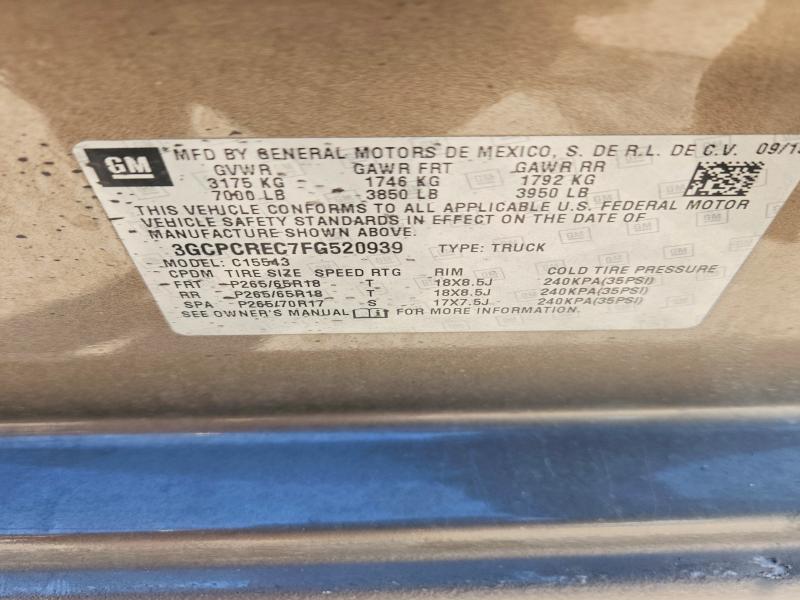 48193456 :رقم المزاد ، 3GCPCREC7FG520939 vin ، 2015 Chevrolet Silverado مزاد بيع