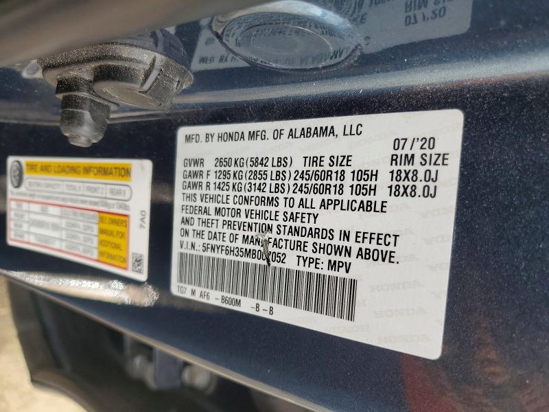 Продаж на аукціоні авто 2021 Honda Pilot, vin: 5FNYF6H35MB007052, номер лоту: 49895756