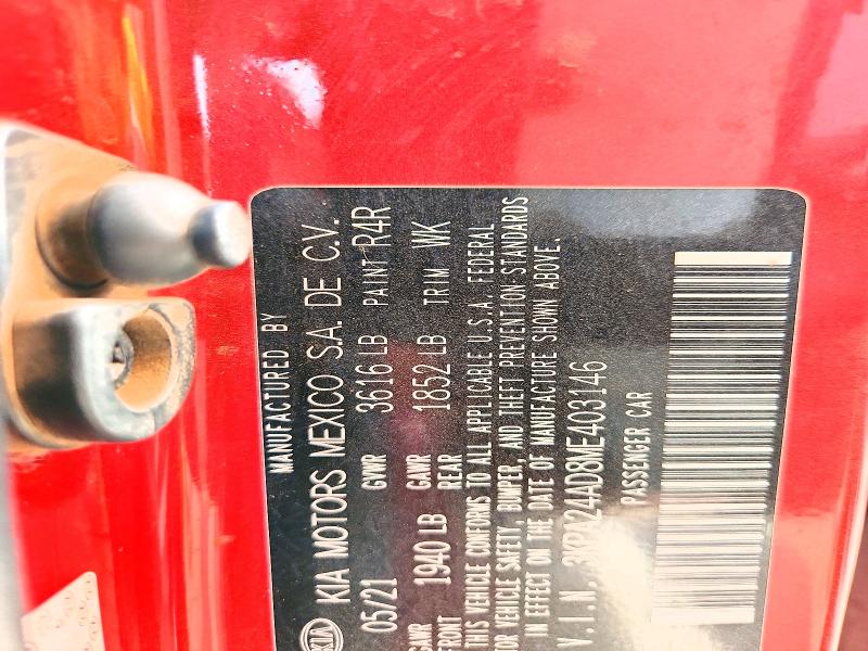 49501576 :رقم المزاد ، 3KPA24AD8ME403146 vin ، 2021 Kia Rio مزاد بيع