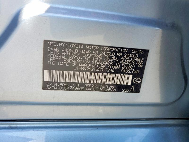 Aukcja sprzedaży 2006 Lexus Is, vin: JTHBK262162017246, numer aukcji: 51776526