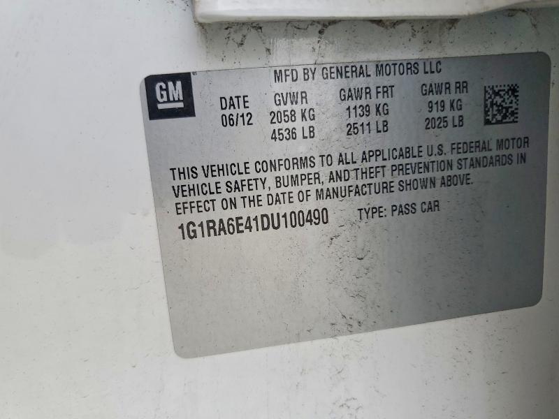 50806356 :رقم المزاد ، 1G1RA6E41DU100490 vin ، 2013 Chev Volt مزاد بيع