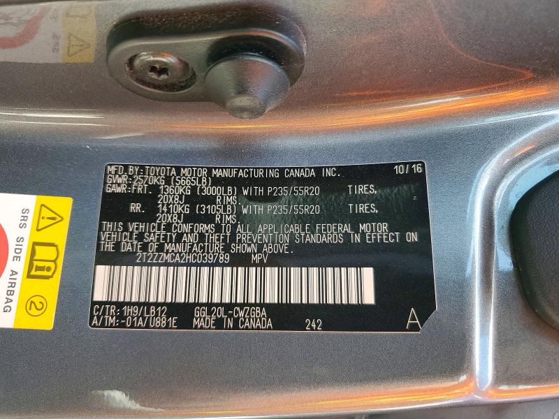 49285776 :رقم المزاد ، 2T2ZZMCA2HC039789 vin ، 2017 Lexus Rx 350 مزاد بيع