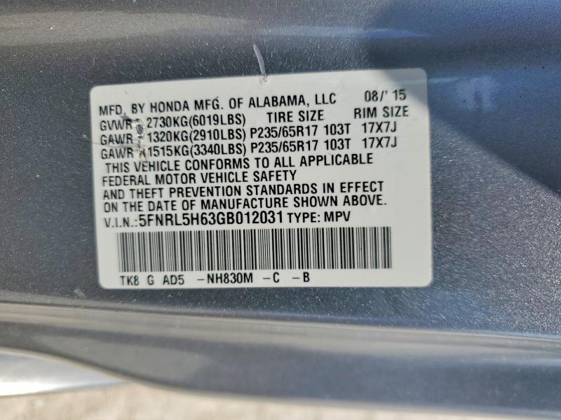 Продаж на аукціоні авто 2016 Honda Odyssey, vin: 5FNRL5H63GB012031, номер лоту: 51706366