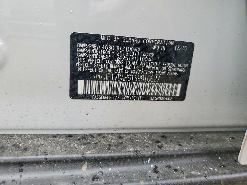 Aukcja sprzedaży 2025 Subaru Wrx, vin: JF1VBAH61S9810627, numer aukcji: 51111036