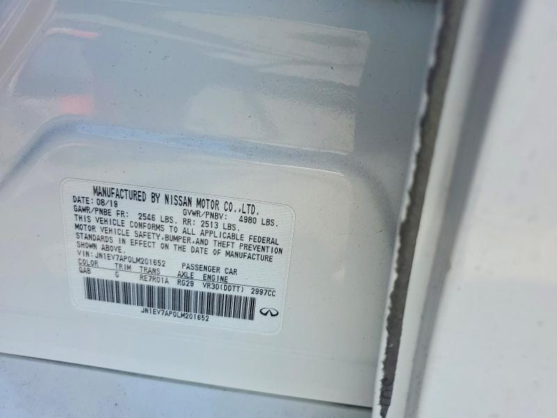 49306686 :رقم المزاد ، JN1EV7AP0LM201652 vin ، 2020 Infiniti Q50 مزاد بيع