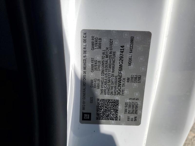 Продаж на аукціоні авто 2021 Chevrolet Silverado, vin: 3GCNWAEF6MG297414, номер лоту: 50068206