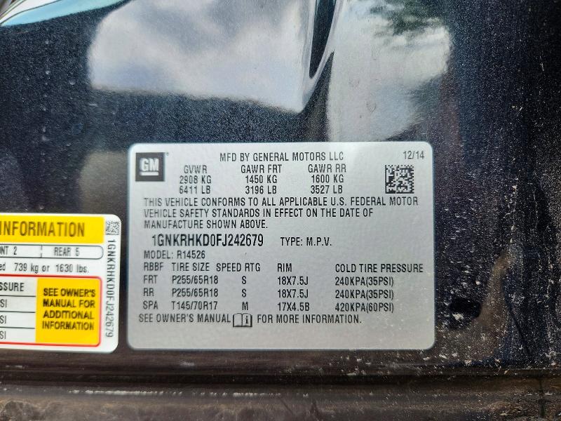 Продажа на аукционе авто 2015 Chevrolet Traverse, vin: 1GNKRHKD0FJ242679, номер лота: 49490226