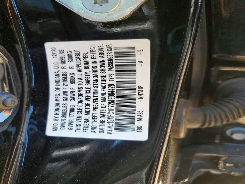 Aukcja sprzedaży 2021 Honda Civic, vin: 19XFC1F72ME004429, numer aukcji: 50789916