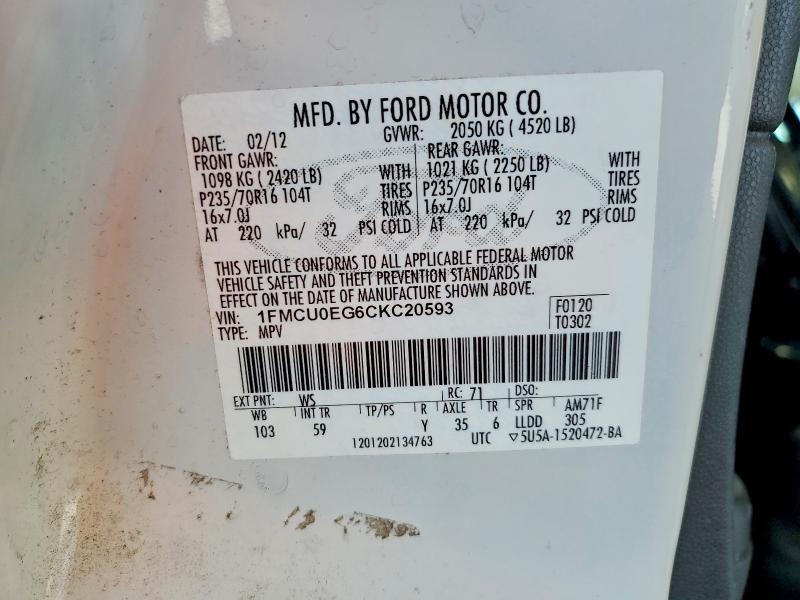 Aukcja sprzedaży 2012 Ford Escape, vin: 1FMCU0EG6CKC20593, numer aukcji: 50754146