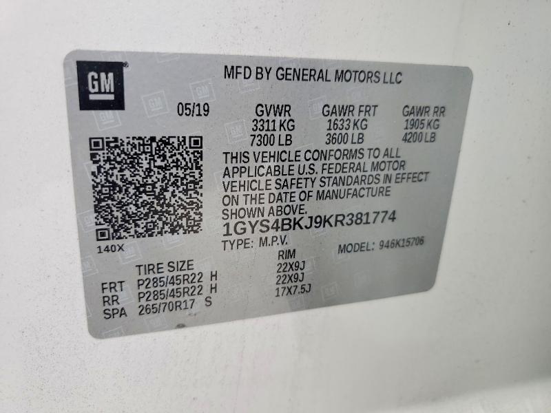 50942386 :رقم المزاد ، 1GYS4BKJ9KR381774 vin ، 2019 Cadillac Escalade مزاد بيع