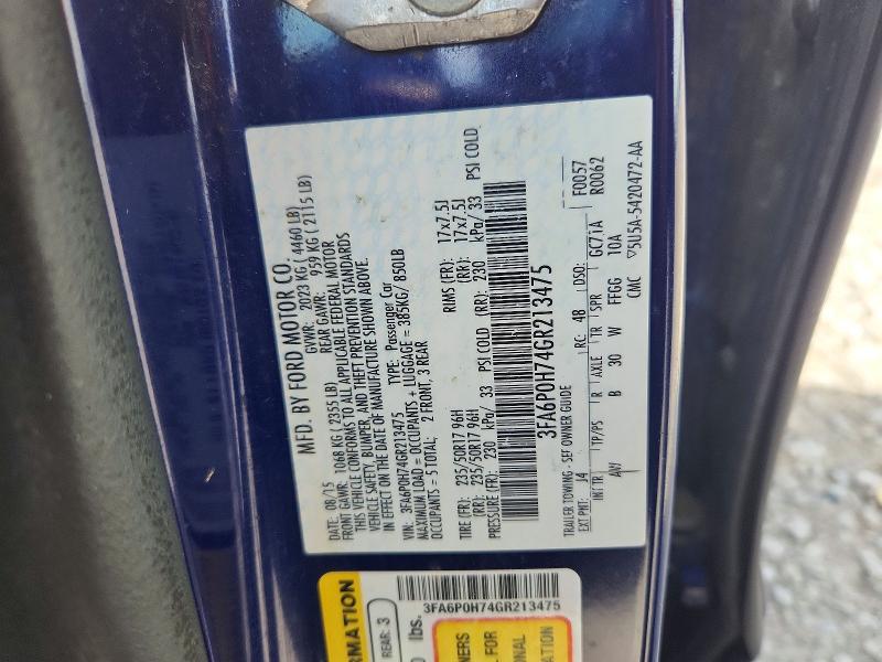 51044336 :رقم المزاد ، 3FA6P0H74GR213475 vin ، 2016 Ford Fusion مزاد بيع