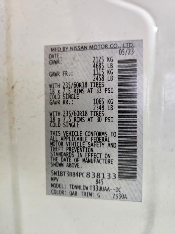 49623736 :رقم المزاد ، 5N1BT3BB4PC838133 vin ، 2023 Nissan Rogue مزاد بيع