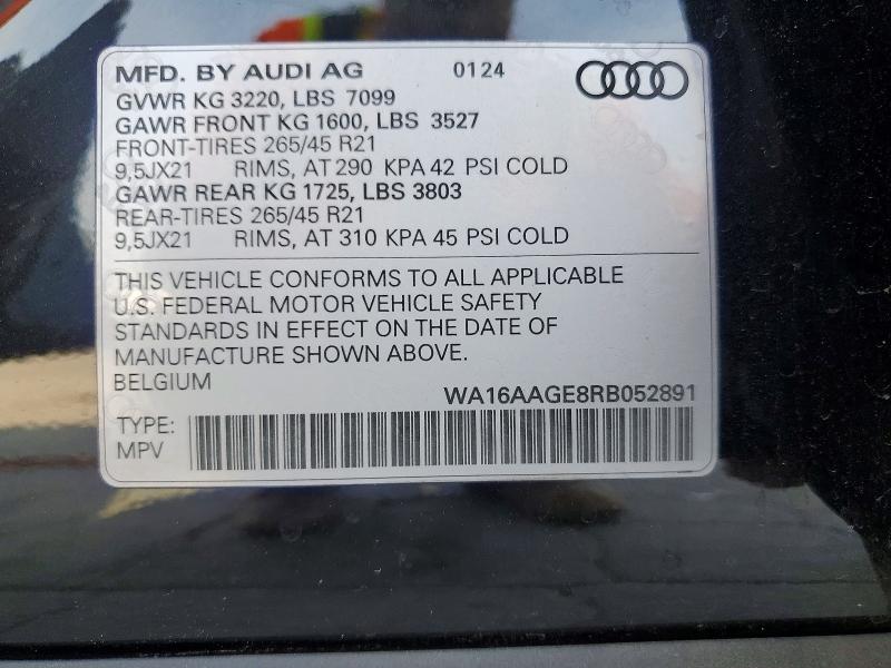 Aukcja sprzedaży 2024 Audi Q8 E-tron, vin: WA16AAGE8RB052891, numer aukcji: 51136636