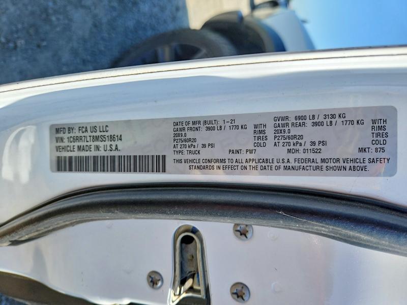 2021 Ram 1500 Classic მანქანა იყიდება აუქციონზე, vin: 1C6RR7LT8MS518614, აუქციონის ნომერი: 50156016
