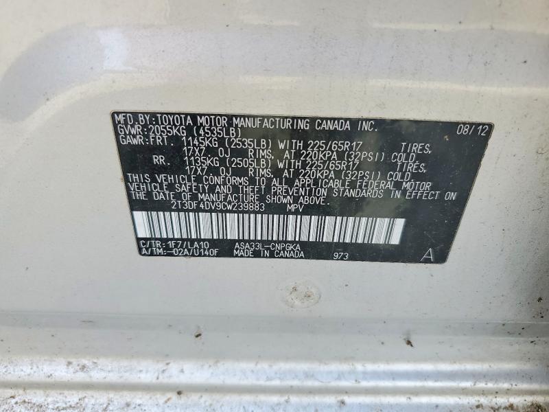 Aukcja sprzedaży 2012 Toyota Rav4, vin: 2T3DF4DV9CW239883, numer aukcji: 49819236