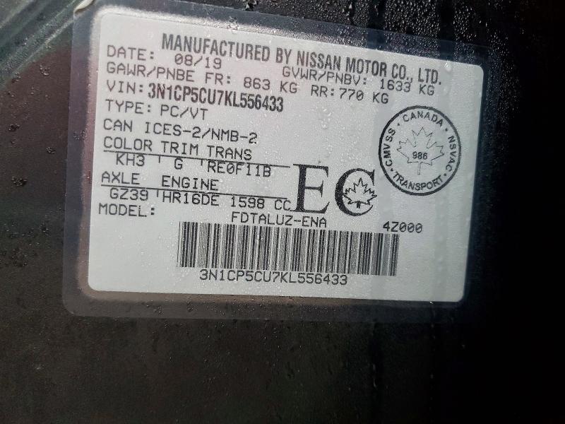 47749836 :رقم المزاد ، 3N1CP5CU7KL556433 vin ، 2019 Nissan Kicks مزاد بيع