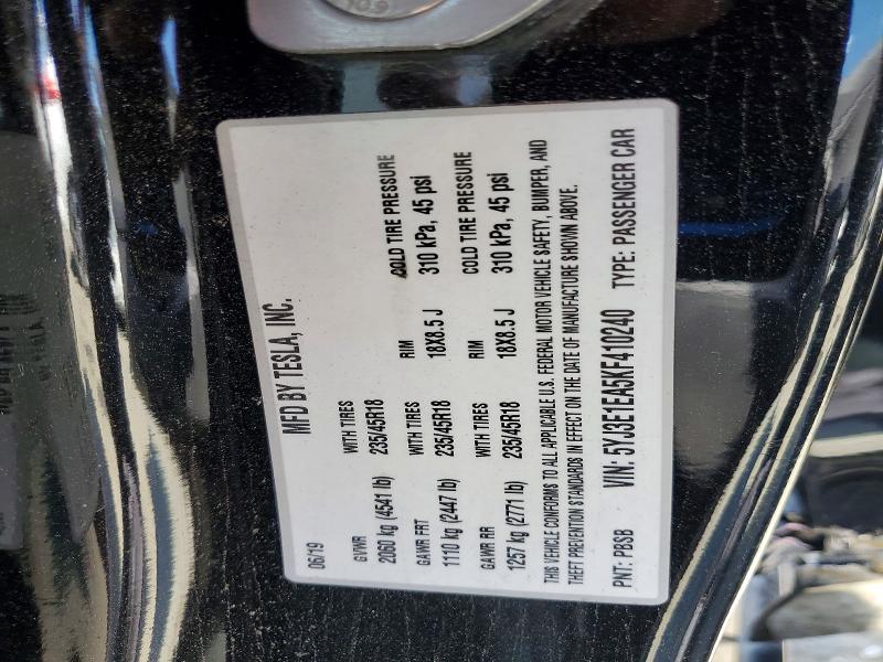 2019 Tesla Model 3 მანქანა იყიდება აუქციონზე, vin: 5YJ3E1EA5KF410240, აუქციონის ნომერი: 48312456