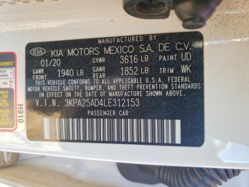2020 Kia Rio 5-door მანქანა იყიდება აუქციონზე, vin: 3KPA25AD4LE312153, აუქციონის ნომერი: 49634646