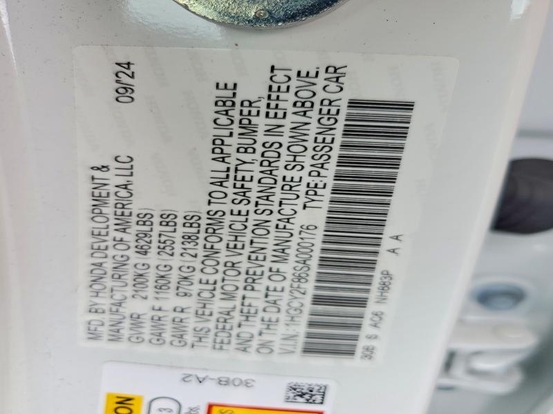 2025 Honda Accord მანქანა იყიდება აუქციონზე, vin: 1HGCY2F86SA000176, აუქციონის ნომერი: 51781106