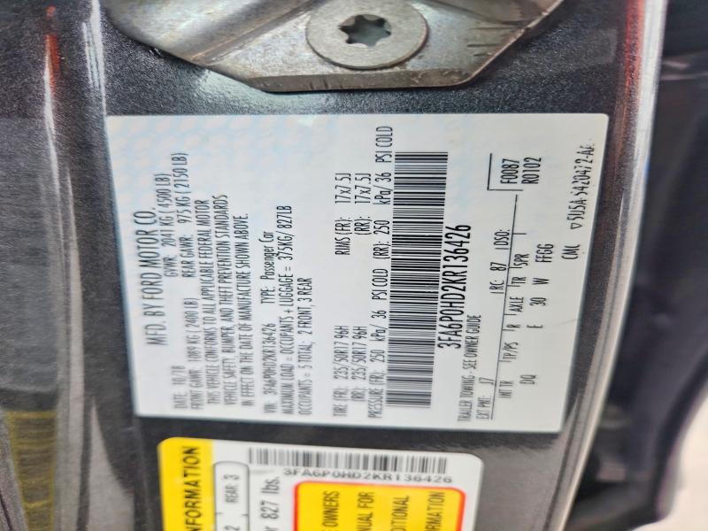 50516136 :رقم المزاد ، 3FA6P0HD2KR136426 vin ، 2019 Ford Fusion مزاد بيع