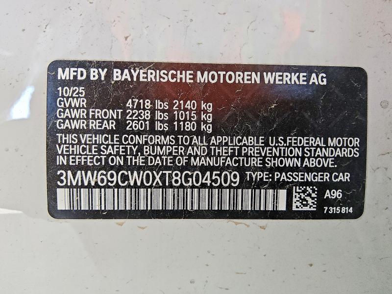 2026 Bmw 330i მანქანა იყიდება აუქციონზე, vin: 3MW69CW0XT8G04509, აუქციონის ნომერი: 47391756