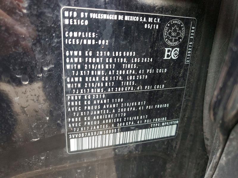 48402236 :رقم المزاد ، 3VV0B7AX9JM169951 vin ، 2018 Volkswagen Tiguan مزاد بيع