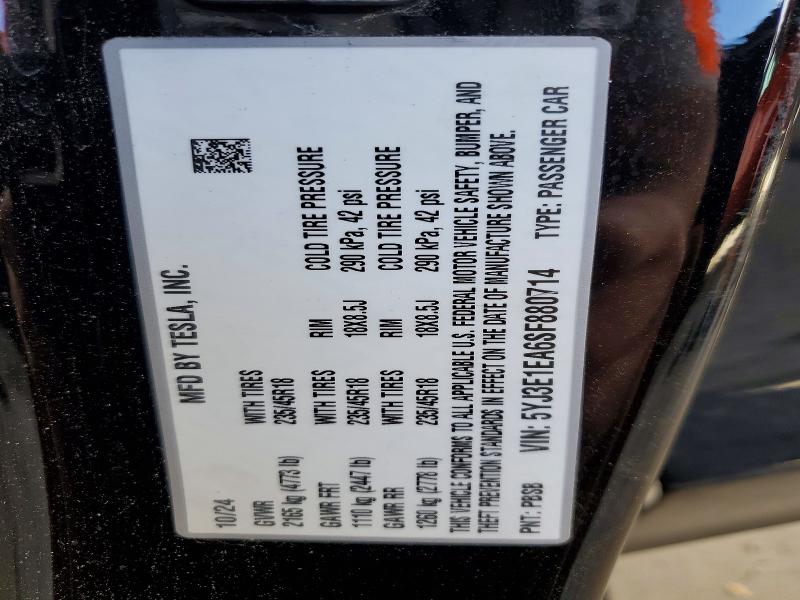 2025 Tesla Model 3 მანქანა იყიდება აუქციონზე, vin: 5YJ3E1EA6SF880714, აუქციონის ნომერი: 49844316